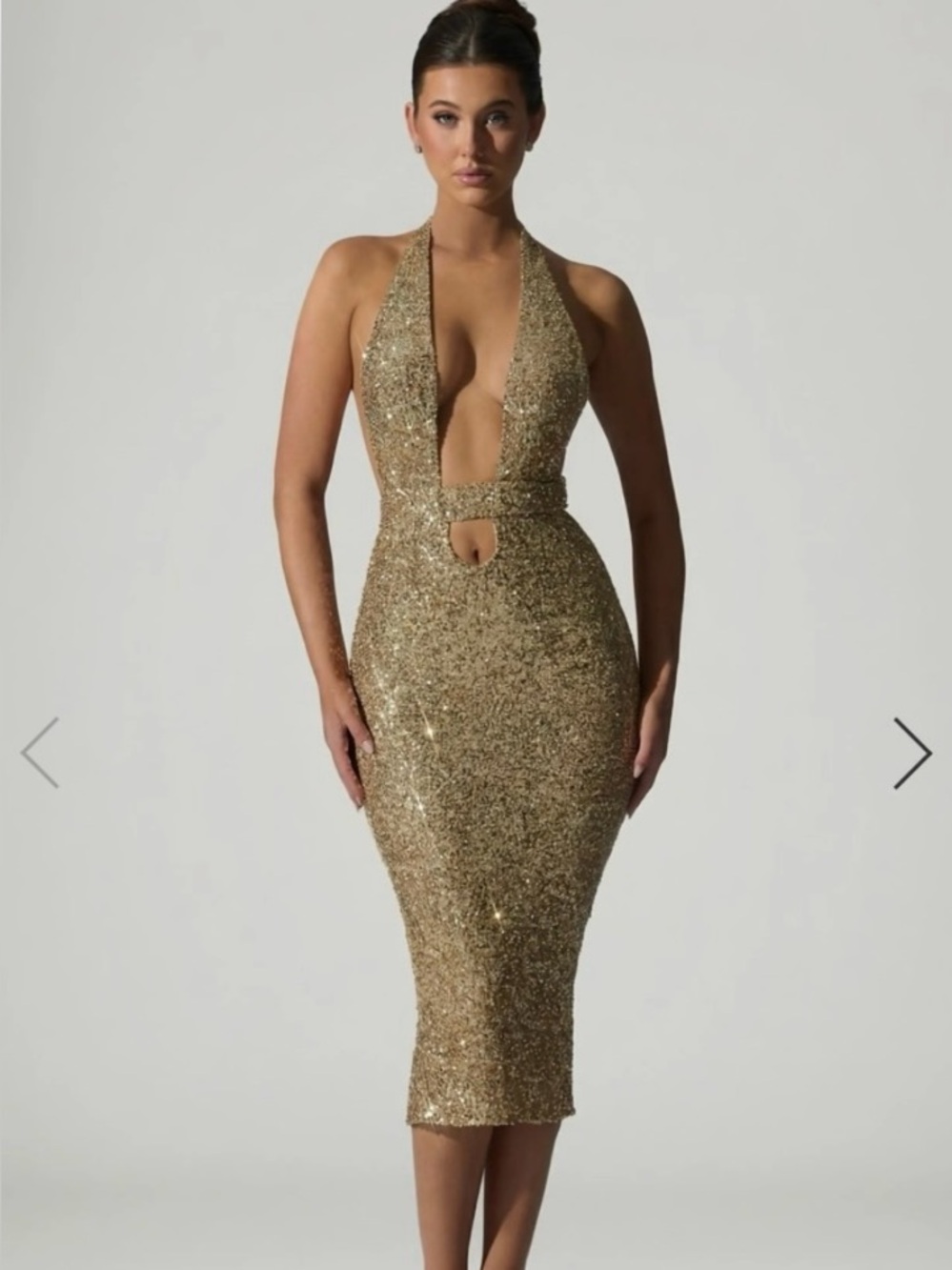Oh Polly Gold Sequin Cut Out Open Back Midaxi Size 2 US/ 6UK